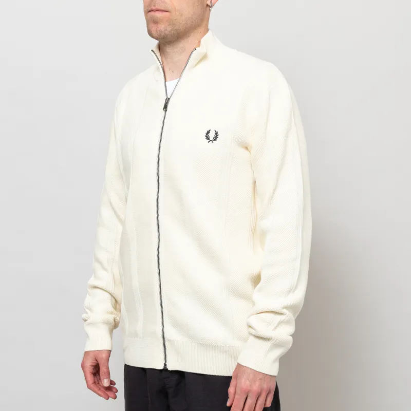 Fred Perry Textured Zip Through Cardigan Ecru-1