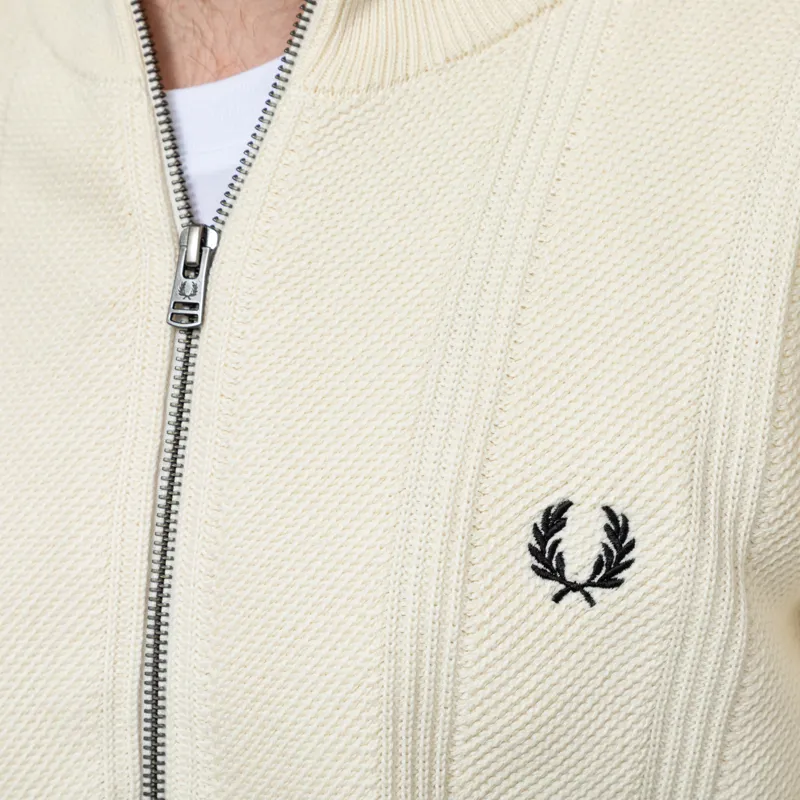Fred Perry Textured Zip Through Cardigan Ecru-6
