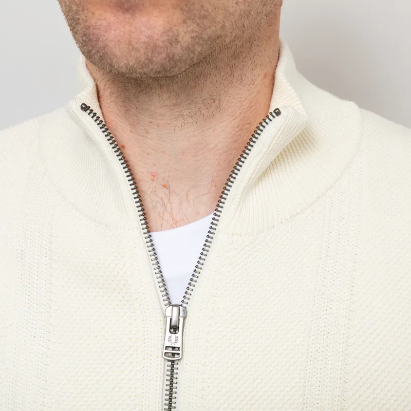 Fred Perry Textured Zip Through Cardigan Ecru-5