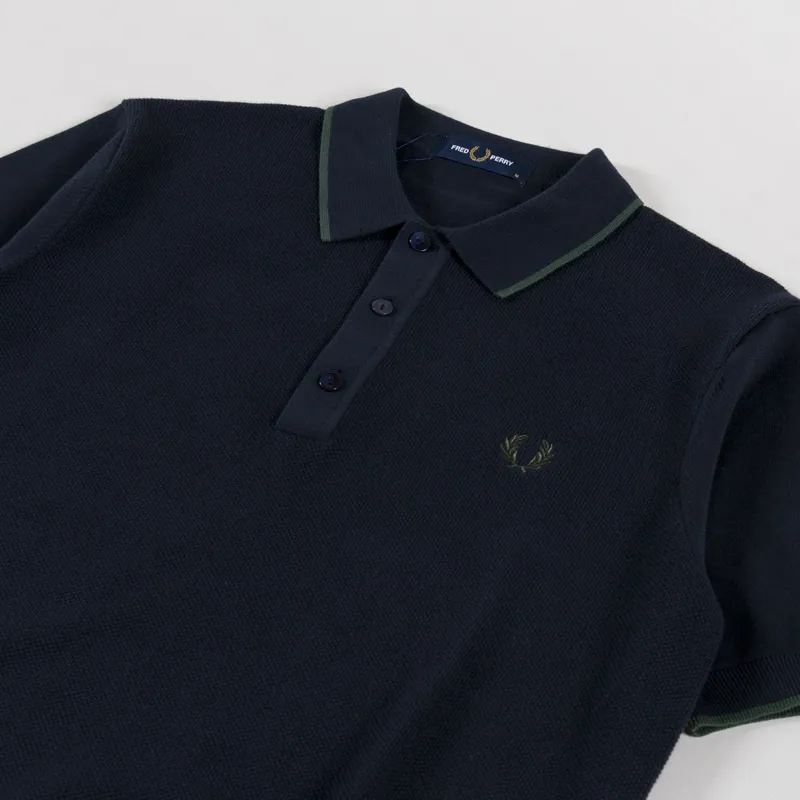 Fred Perry Pique Stitch Knitted Shirt Navy-1