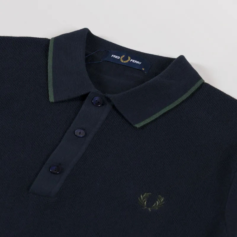 Fred Perry Pique Stitch Knitted Shirt Navy-2