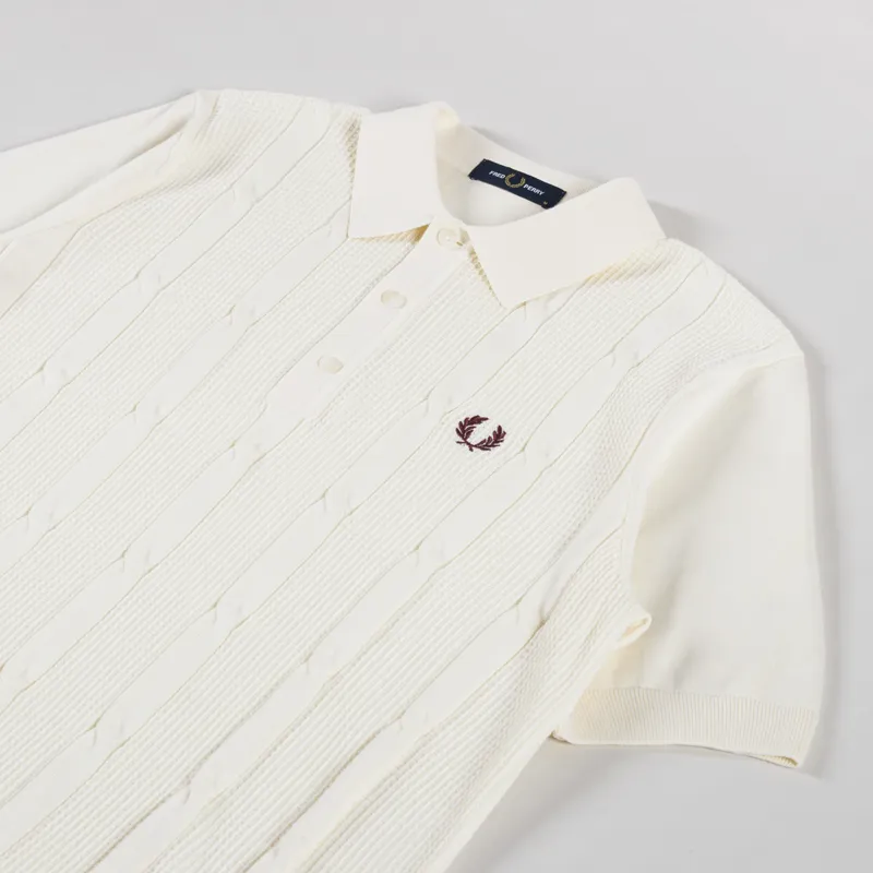 Fred Perry Textured Cable Knit Shirt Ecru-1