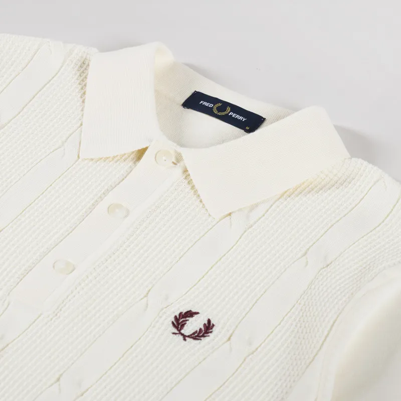 Fred Perry Textured Cable Knit Shirt Ecru-2