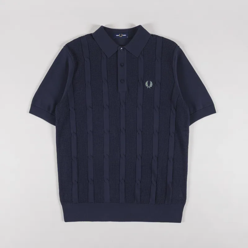 Fred Perry Textured Cable Knit Shirt Dark Airforce