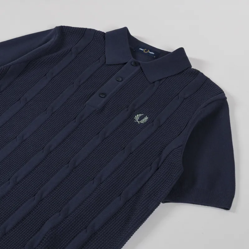 Fred Perry Textured Cable Knit Shirt Dark Airforce-1