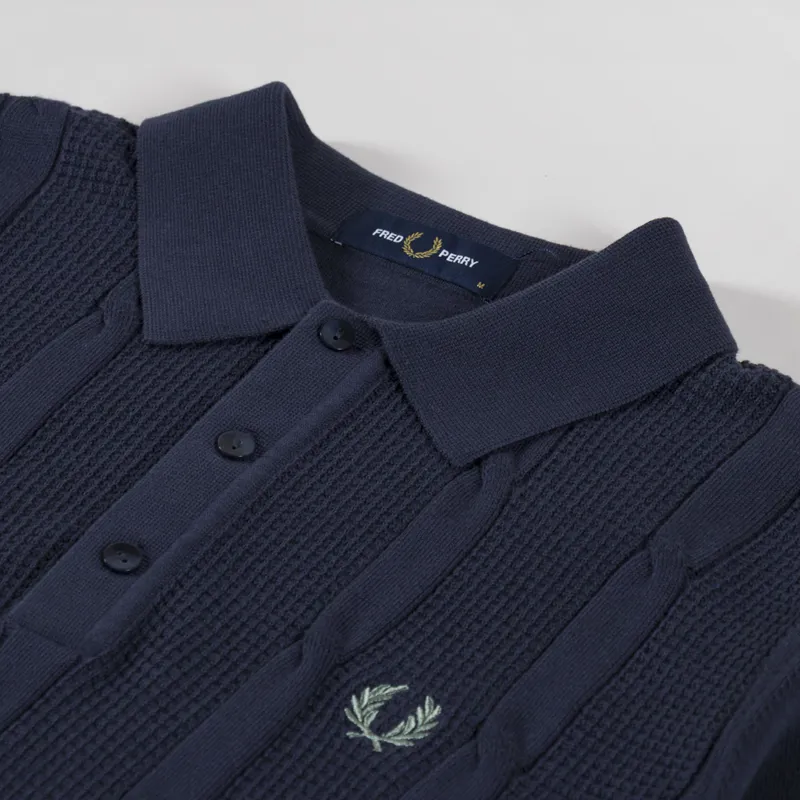 Fred Perry Textured Cable Knit Shirt Dark Airforce-2
