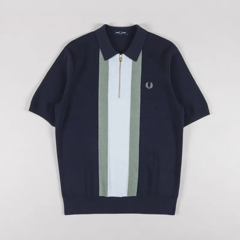 Fred Perry Textured Stripe Knitted Shirt Dark Airforce