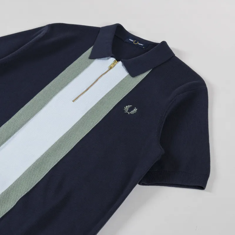 Fred Perry Textured Stripe Knitted Shirt Dark Airforce-1