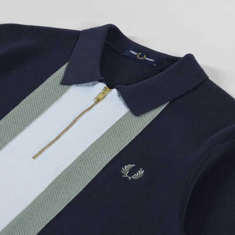 Fred Perry Textured Stripe Knitted Shirt Dark Airforce-2
