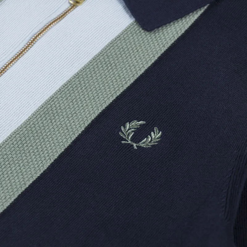 Fred Perry Textured Stripe Knitted Shirt Dark Airforce-3