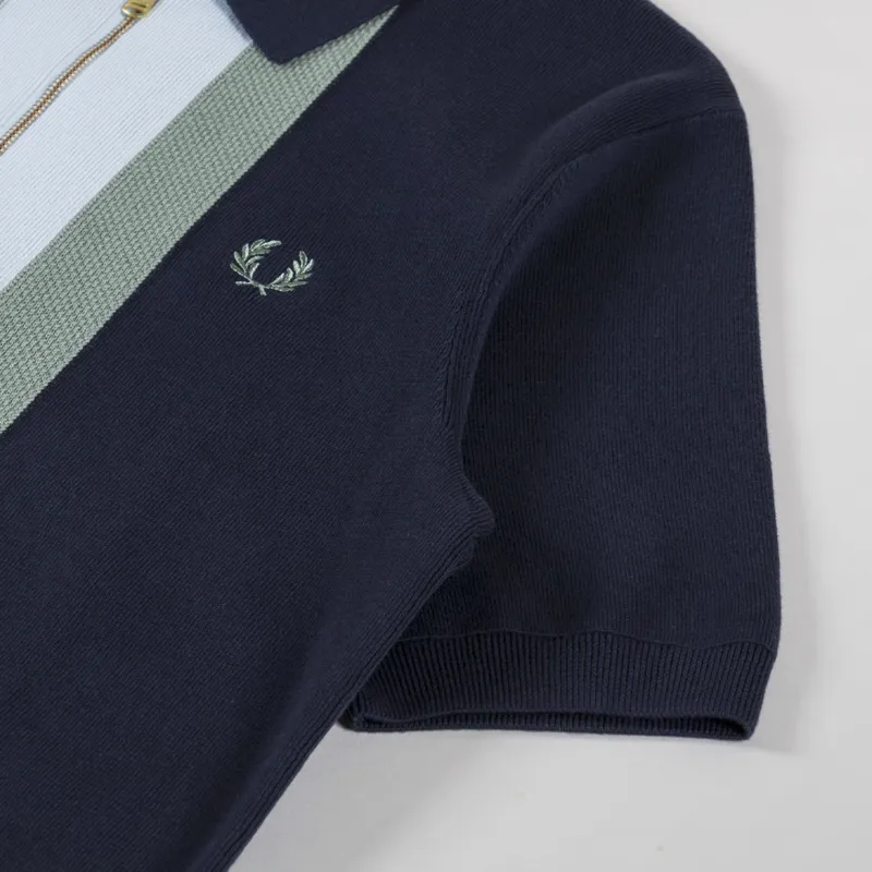 Fred Perry Textured Stripe Knitted Shirt Dark Airforce-4