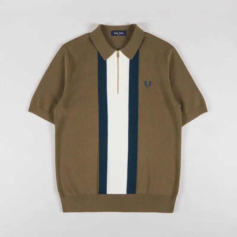 Fred Perry Textured Stripe Knitted Shirt Shaded Stone