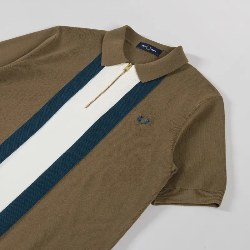 Fred Perry Textured Stripe Knitted Shirt Shaded Stone-1