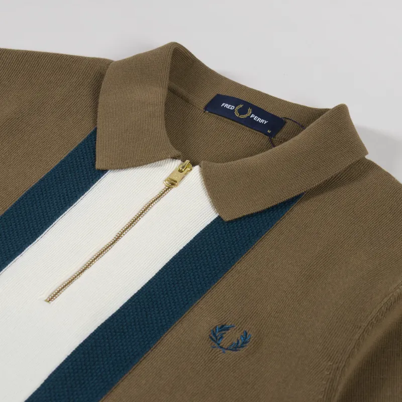 Fred Perry Textured Stripe Knitted Shirt Shaded Stone-2
