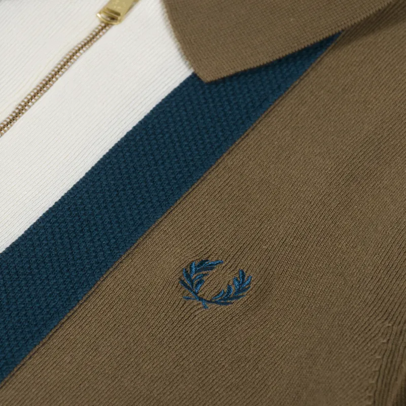 Fred Perry Textured Stripe Knitted Shirt Shaded Stone-3