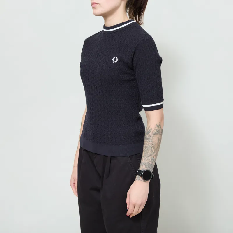Fred Perry Womens Textured Knitted Top Navy-1