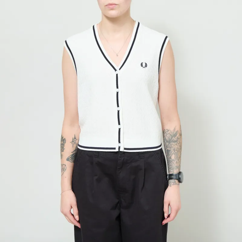Fred Perry Womens Button Through Knitted Tank Snow White