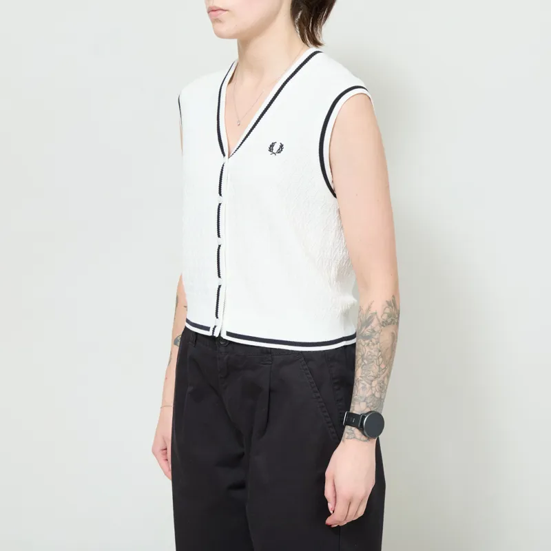 Fred Perry Womens Button Through Knitted Tank Snow White-1