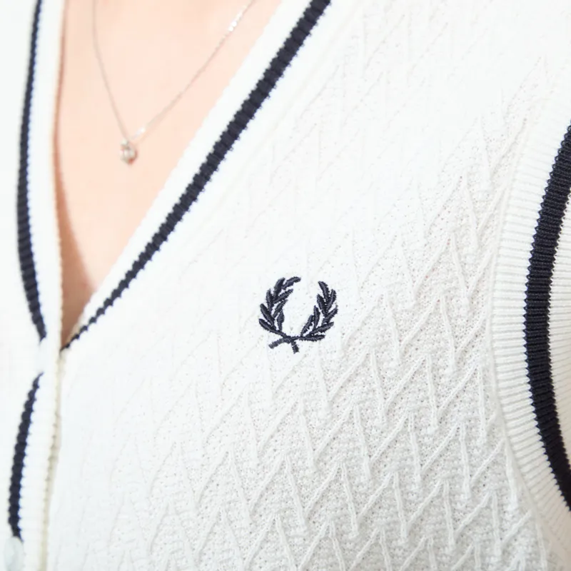 Fred Perry Womens Button Through Knitted Tank Snow White-5