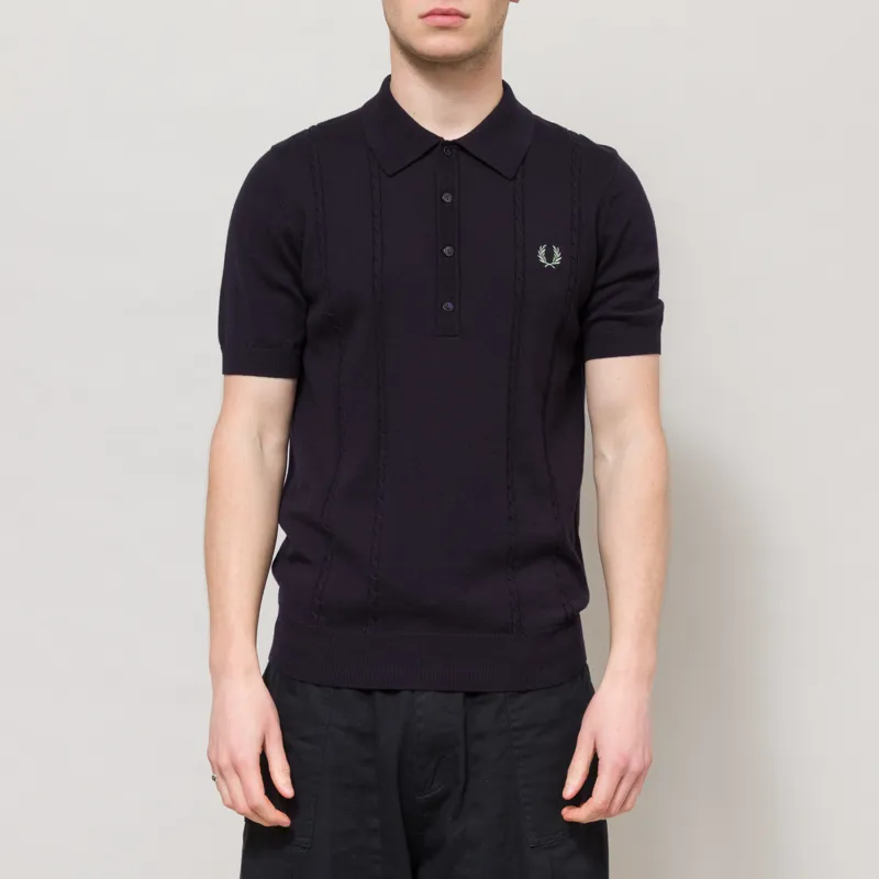 Fred Perry Cable Knitted Shirt Navy