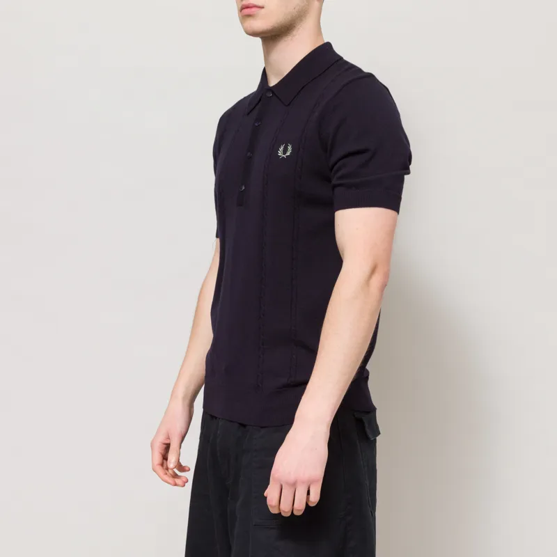 Fred Perry Cable Knitted Shirt Navy-1