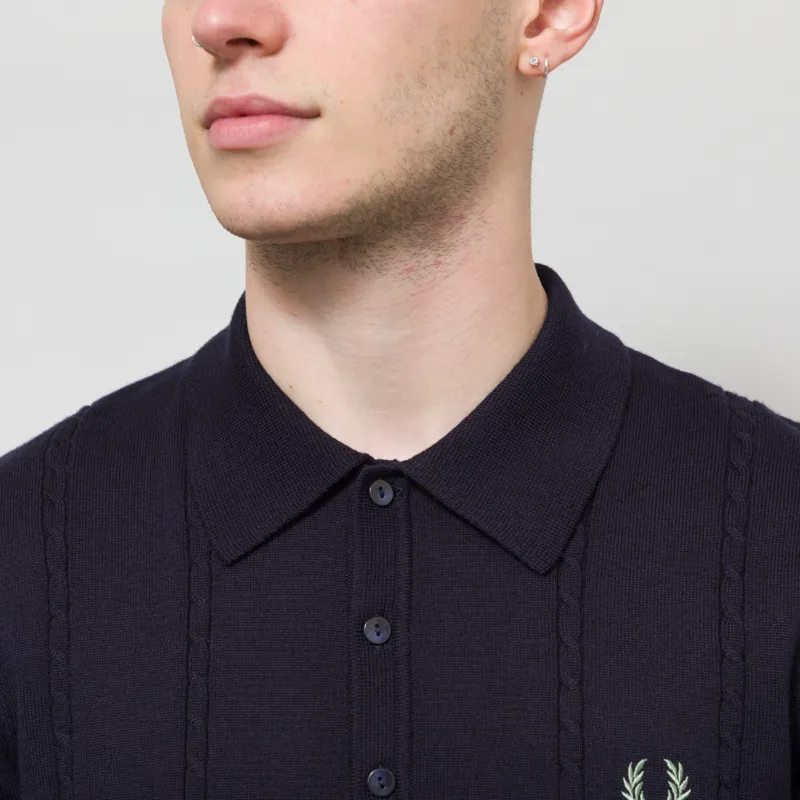 Fred Perry Cable Knitted Shirt Navy-3
