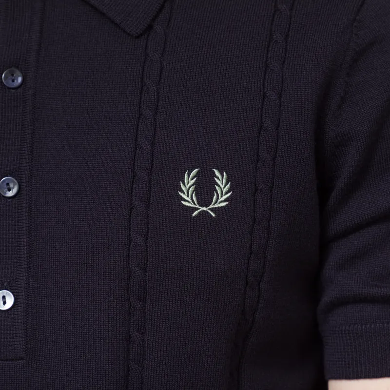 Fred Perry Cable Knitted Shirt Navy-5