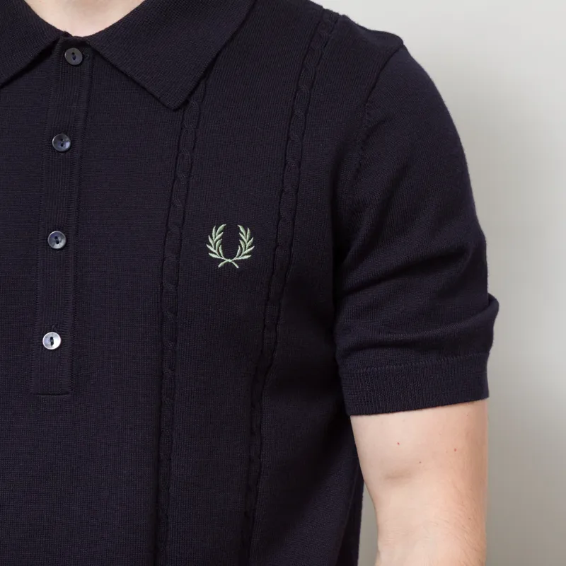Fred Perry Cable Knitted Shirt Navy-4