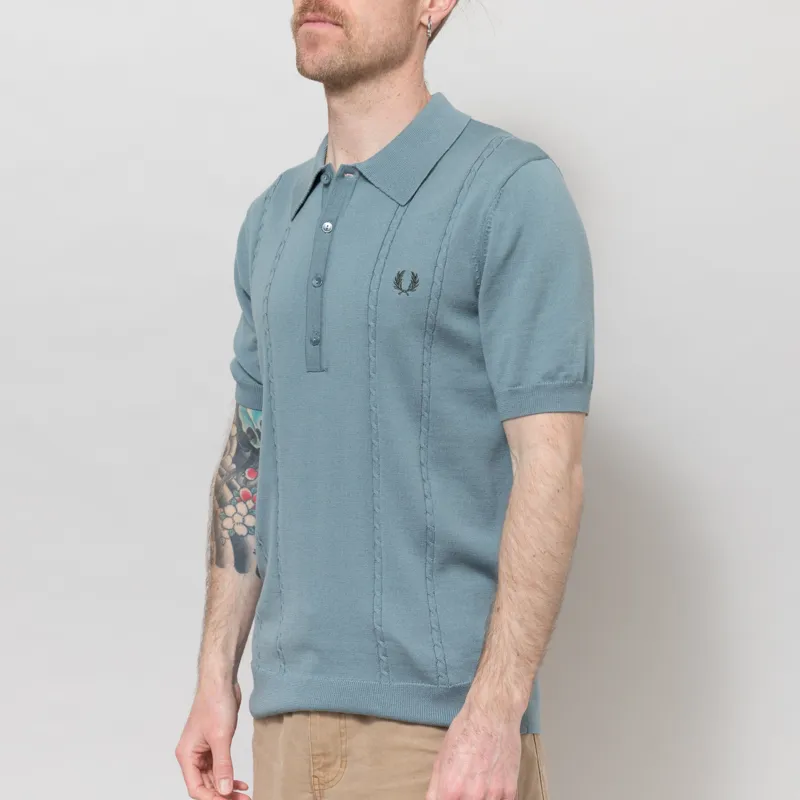 Fred Perry Cable Knitted Shirt Stockport Blue-1