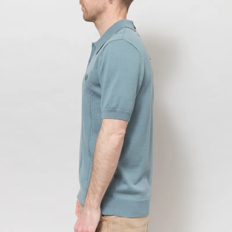 Fred Perry Cable Knitted Shirt Stockport Blue-2