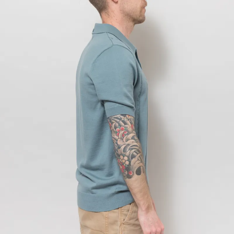 Fred Perry Cable Knitted Shirt Stockport Blue-4