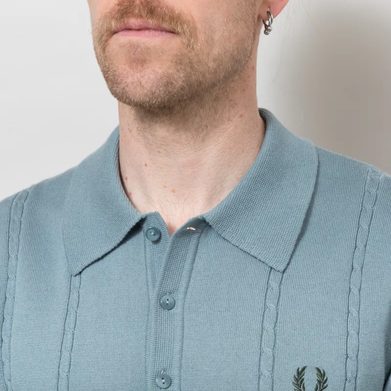Fred Perry Cable Knitted Shirt Stockport Blue-6