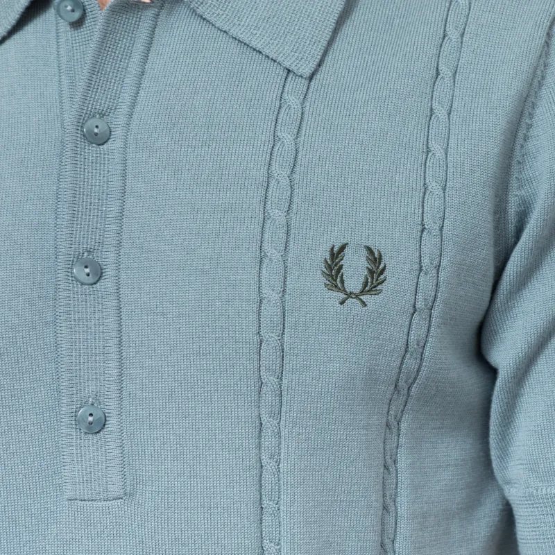 Fred Perry Cable Knitted Shirt Stockport Blue-7