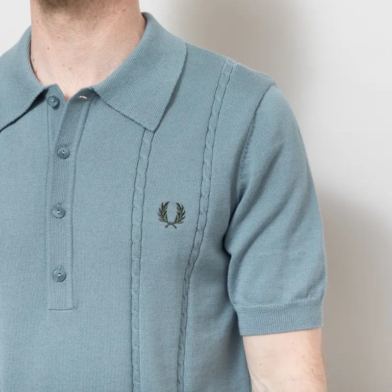 Fred Perry Cable Knitted Shirt Stockport Blue-5