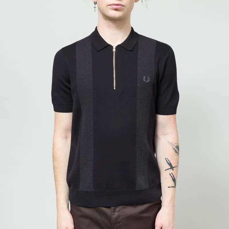Fred Perry Panel Detail Knitted Shirt Black