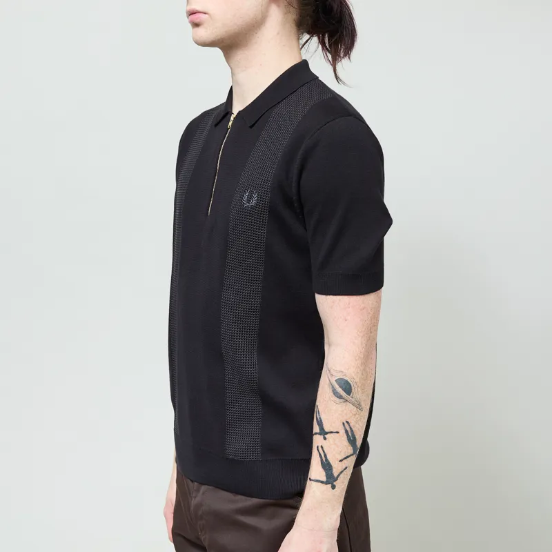 Fred Perry Panel Detail Knitted Shirt Black-1