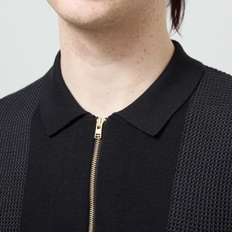Fred Perry Panel Detail Knitted Shirt Black-4