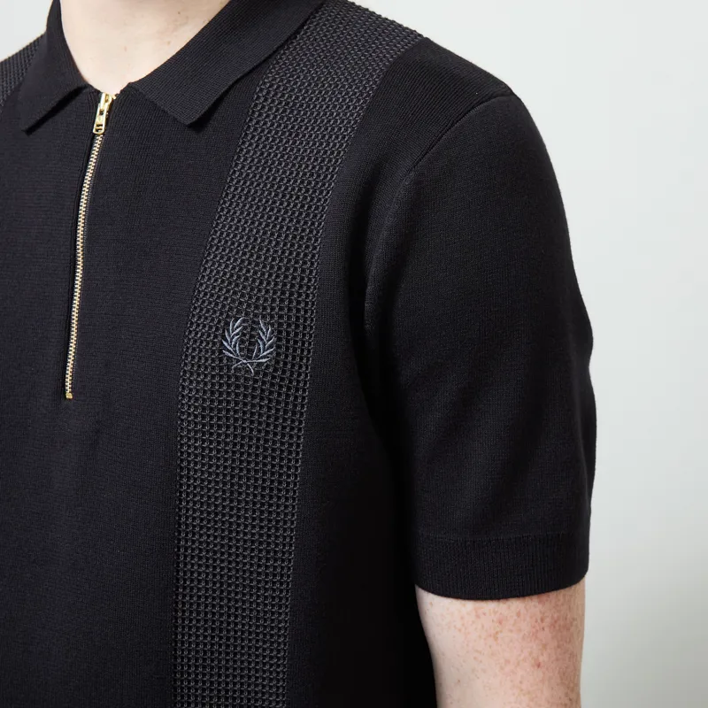Fred Perry Panel Detail Knitted Shirt Black-3