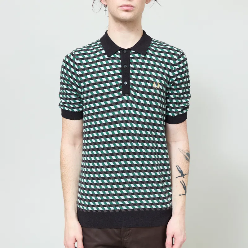 Fred Perry Geometric Knitted Shirt Light Ice