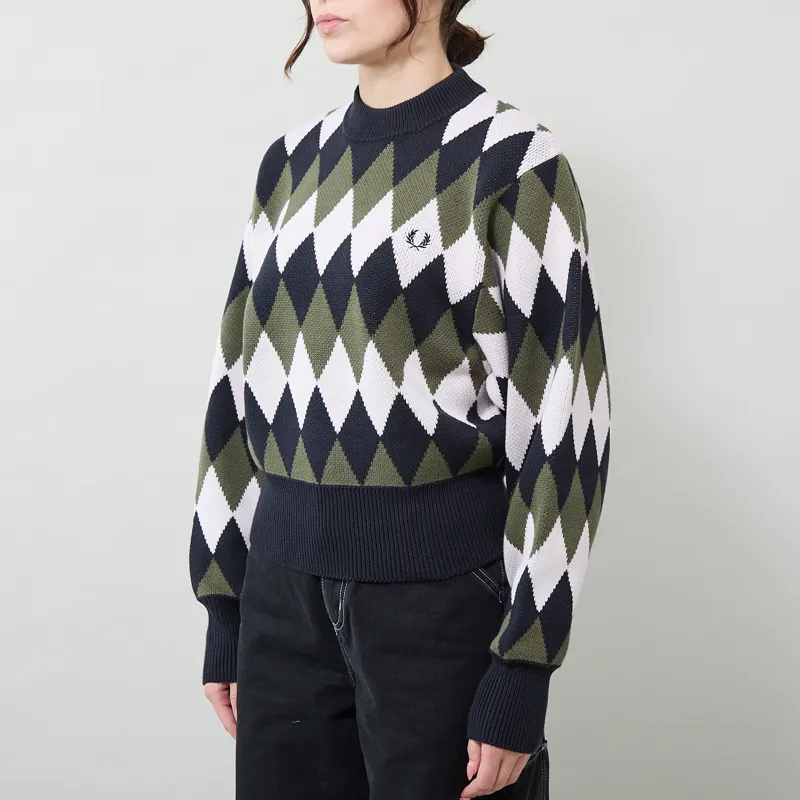 Fred Perry Womens Diamond Jacquard Jumper Navy-1