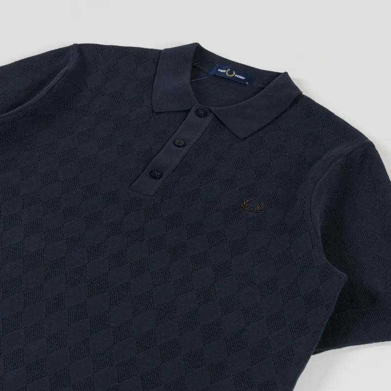Fred Perry Pointelle Knitted Shirt Navy-1