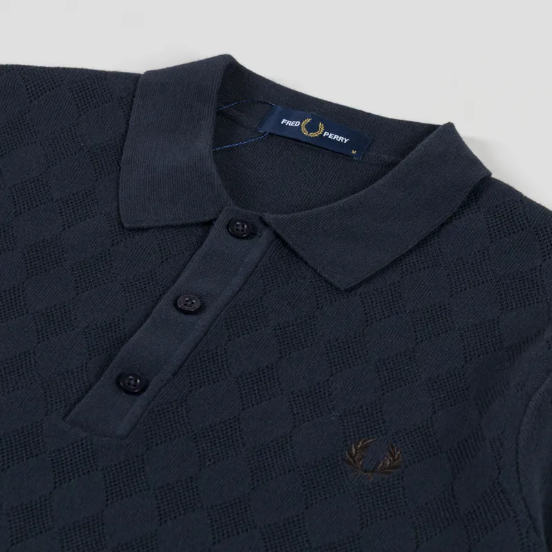 Fred Perry Pointelle Knitted Shirt Navy-2