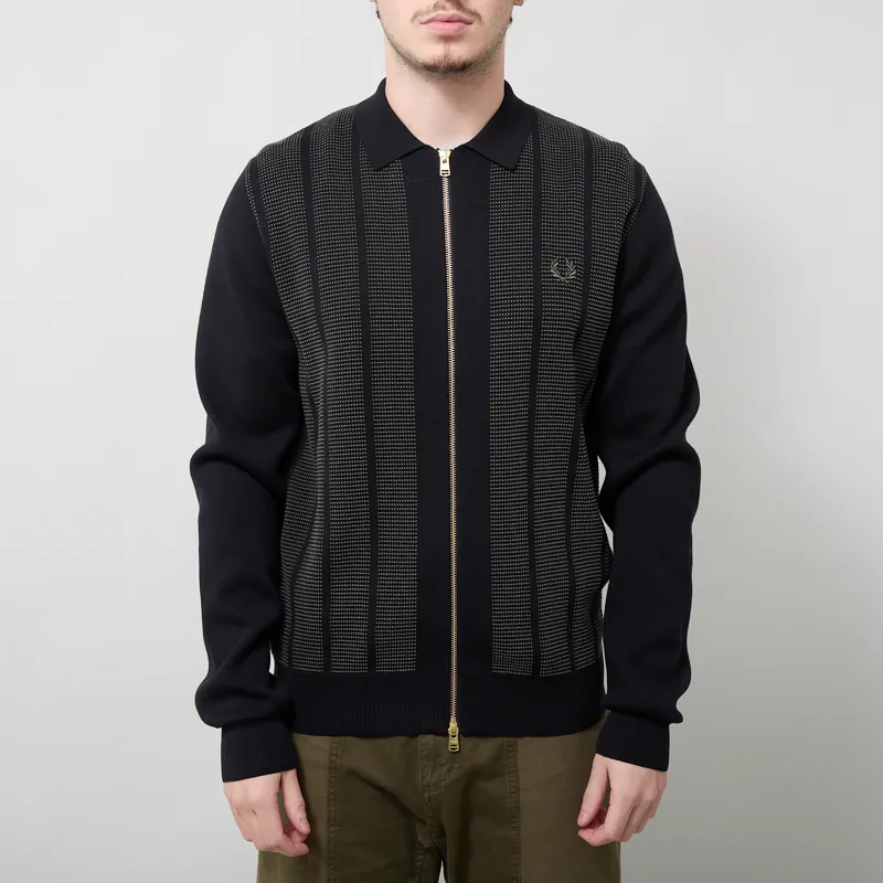 Fred Perry Textured Panel Zip Cardigan Black