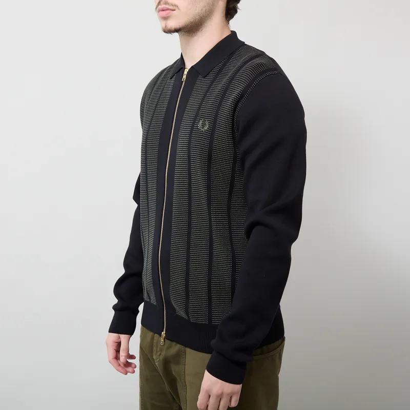Fred Perry Textured Panel Zip Cardigan Black-1