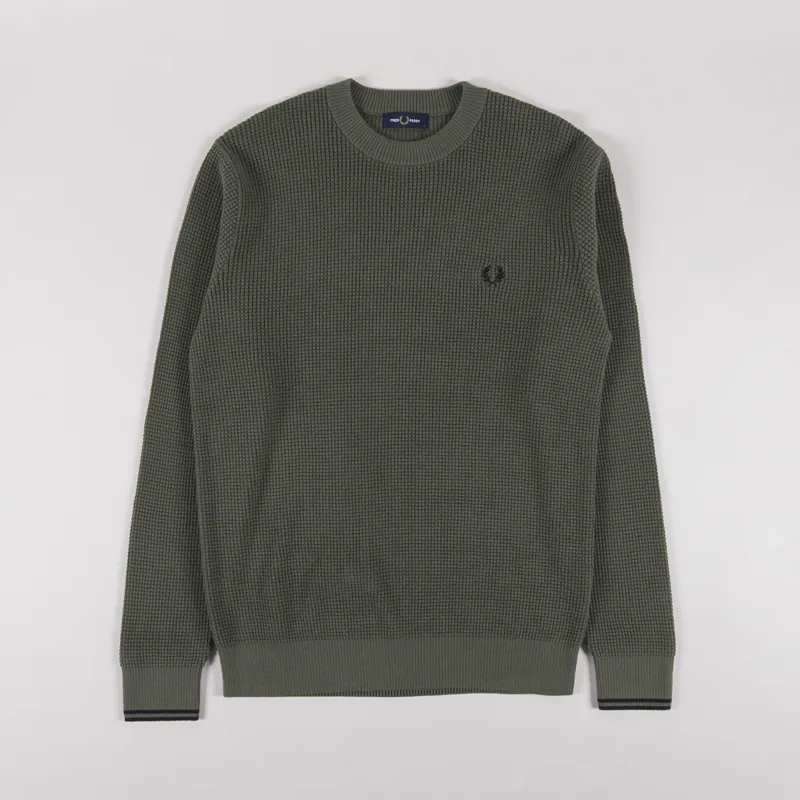 Fred Perry Waffle Stitch Jumper Laurel Wreath Green