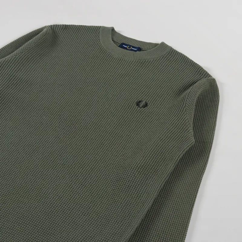 Fred Perry Waffle Stitch Jumper Laurel Wreath Green-2