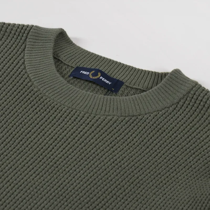 Fred Perry Waffle Stitch Jumper Laurel Wreath Green-4