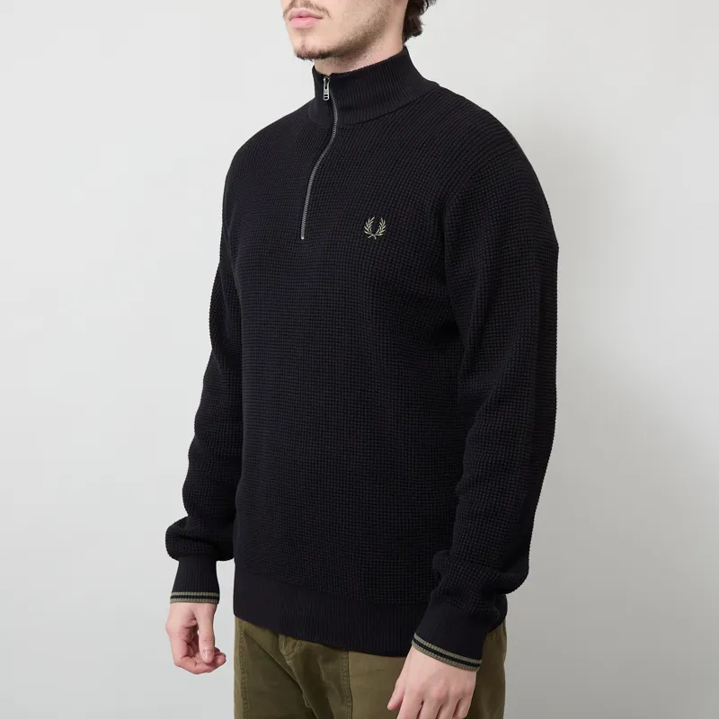 Fred Perry Waffle Stitch Half Zip Jumper Black-1