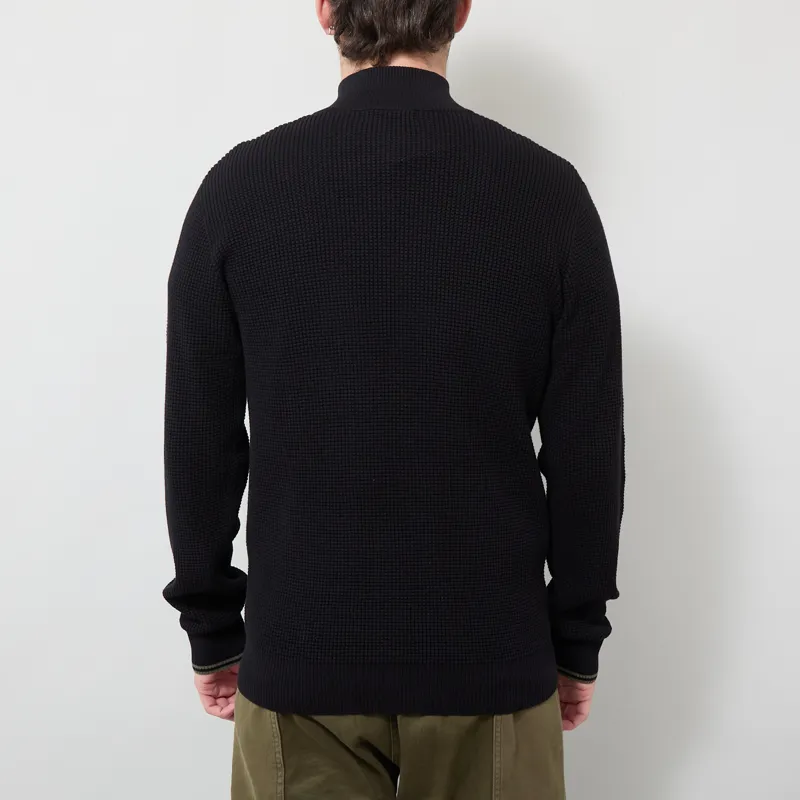Fred Perry Waffle Stitch Half Zip Jumper Black-2
