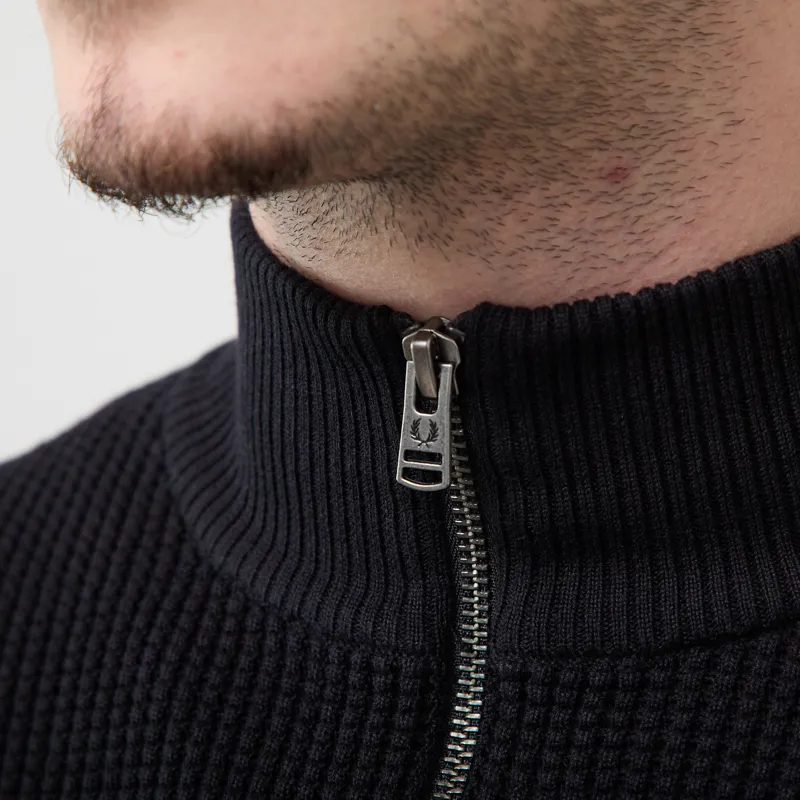 Fred Perry Waffle Stitch Half Zip Jumper Black-4